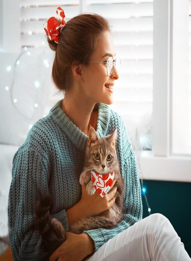 E-Clover Cat Collar-Cat Collars & Matching Scrunchie with Removable Bandana Bell Adjustable for Kitten Kitty Girl Owner Valentines Red Heart - Image 5